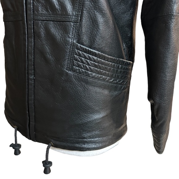 Great White Bear Black Leather Shearling Jacket - Size S - Picture 5 of 7